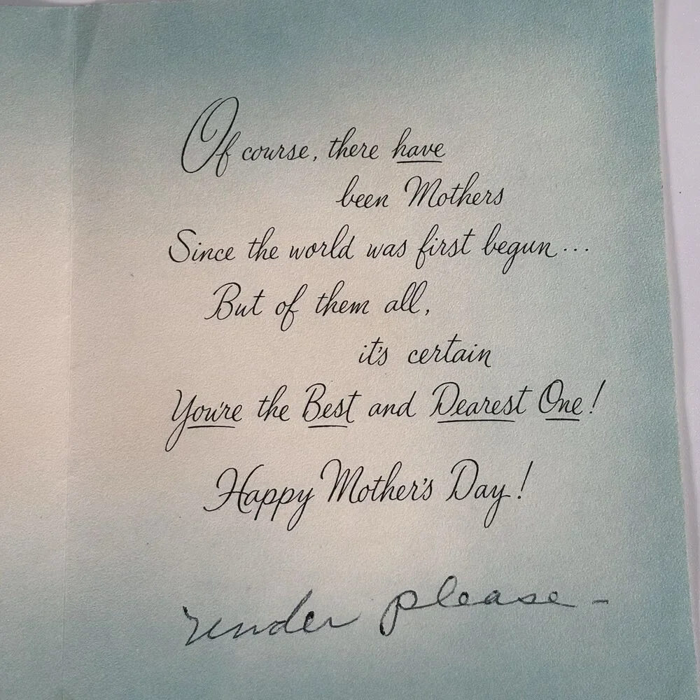 Vintage Mother’s Day Card Sewing Basket Yarn Embossed Handwritten Note MCM Art